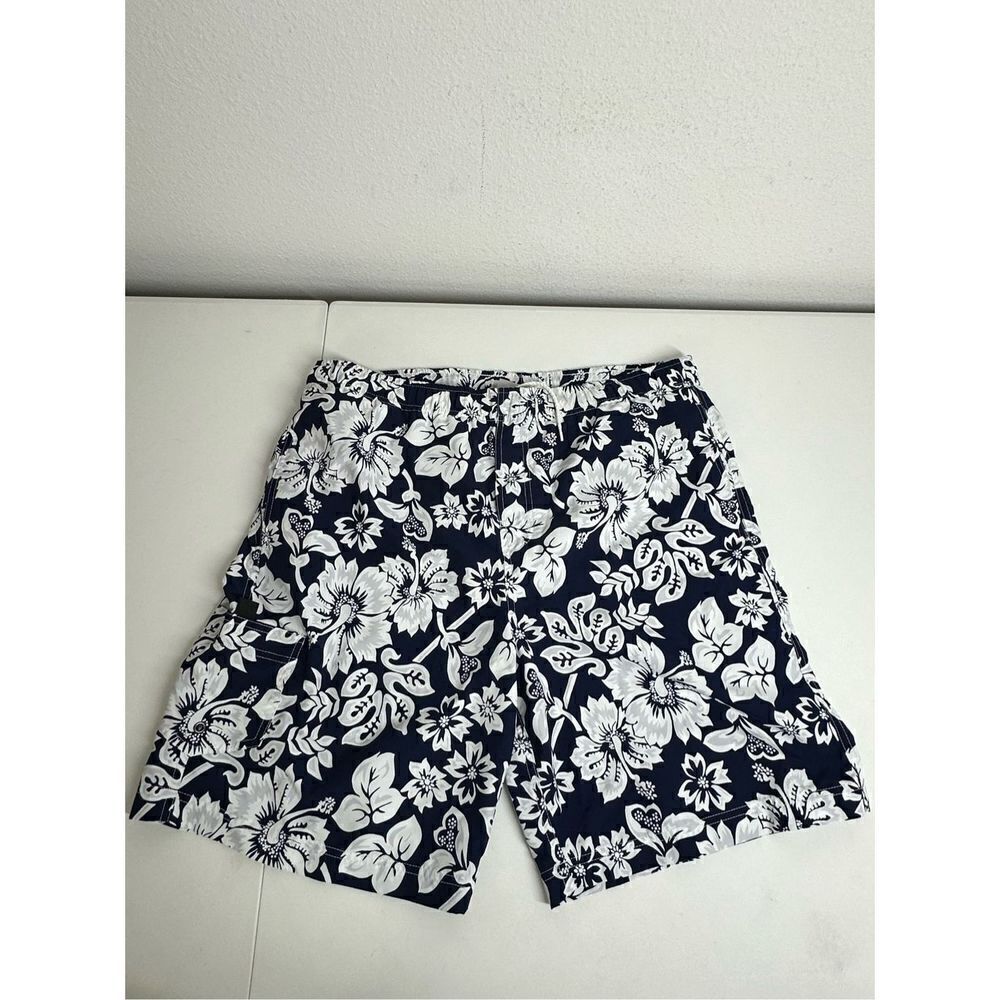 Bullhead All Terrain Bermuda Swim Shorts Floral Print Size M Blue White